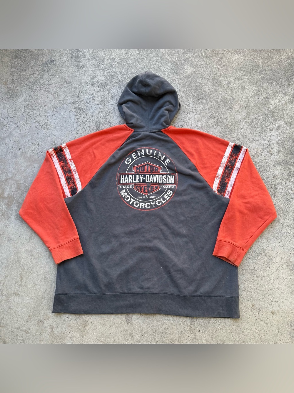 Distressed Harley Davidson Full Zip Grey Orange Hoodie